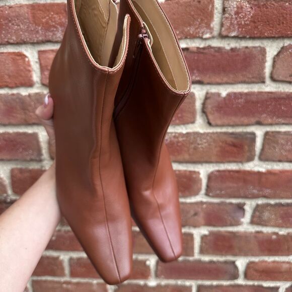 Ann Taylor LOFT Cognac Square Toe Heeled Ankle Booties Size 10 NEW - Picture 10 of 14